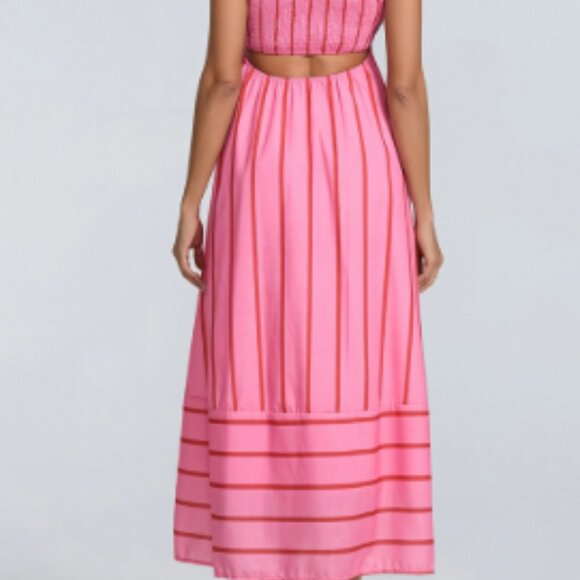 NWT-Women Striped Maxi Dress Spaghetti Strap Cutout Ruffle Long Dress Size Small - Picture 2 of 6